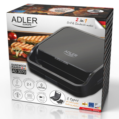 SANDWICH MAKER 2 IN 1 AD 3070 NEGRU ADLER [2]