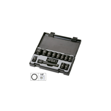 SCULE SI ECHIPAMENTE ATELIER - SET 13 PIESE. TUBULARE DE IMPACT DE 1/2` HEX. + ADAPTOR JBM