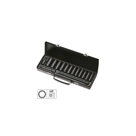 SCULE MECANICE - SET DE 15 PIESE DE IMPACT CU 12 TUBULARE LUNGI DE 1/2` HEXAGONALE + ADAPTOARE JBM