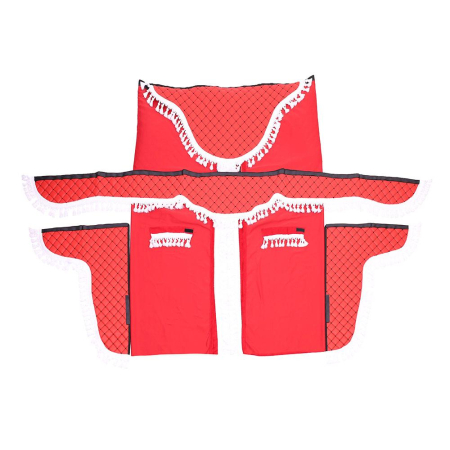 Accesorii auto - SET PERDELE CABINA CAMION. UNIVERSALE. VELUR. ROSU-ALB