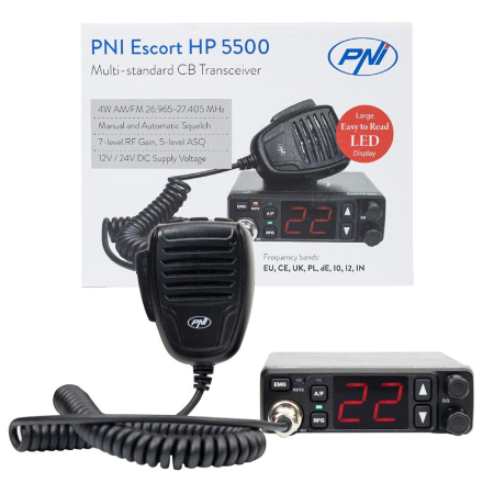STATIE RADIO CB PNI ESCORT HP 5500, MULTISTANDARD, 4W, AM-FM, 12V/24V, ASQ, RF GAIN, MUFA DE BRICHETA INCLUSA [1]