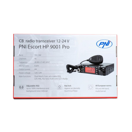 STATIE RADIO CB PNI ESCORT HP 9001 PRO ASQ REGLABIL, AM-FM, 12V/24V, 4W, SCAN, DUAL WATCH, ANL, ECRAN MULTICOLOR [7]