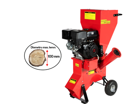 Tocătoare crengi/ Spărgătoare lemne - Tocator pentru crengi Micul Fermier, Ø100mm, motor benzina 15CP, pornire electrica, alimentare verticala, pentru rumegus