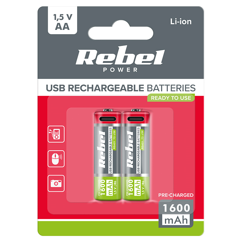 ACUMULATORI LI-ION AA R6 1600MAH USB-C BLISTER 2 REBEL