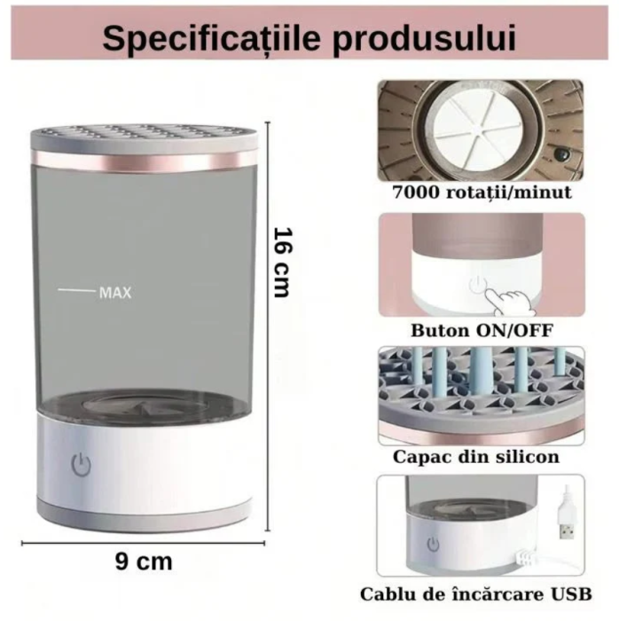 Aparat pentru curățat pensule de machiaj 2-în-1 cu funcție de spălare și uscare [3]