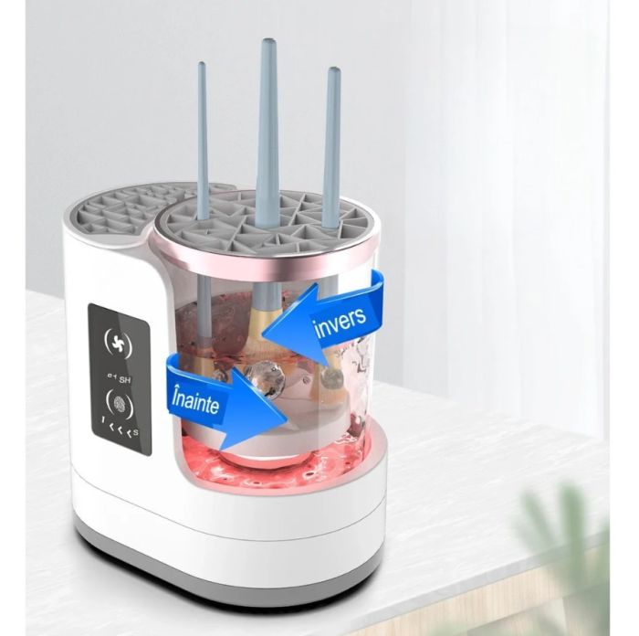 Dispozitiv portabil Vivimall pentru curățarea și uscarea pensulelor de machiaj alb [4]