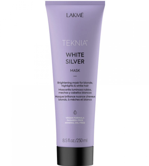 Lakme Teknia White Silver Mask – Mască nuanțatoare vegană pentru păr blond, gri și decolorat, fără parabeni și uleiuri minerale [1]