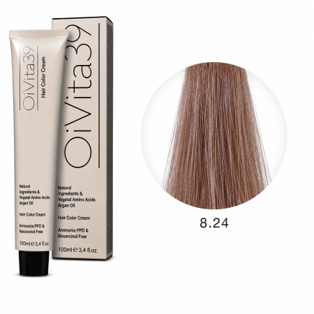 Coafura si Frizerie - Vopsea Profesională Fără Amoniac OiVita39 8.24 Blond Deschis Irisé Cupru 100ml