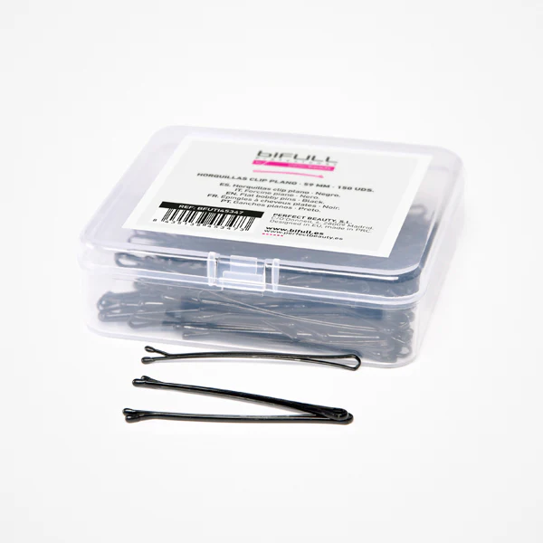 Accesorii - Agrafe de Păr Metalice Negre Drepte Bifull Flat Bobby Pins Black 5.9 cm – Set 150 Buc