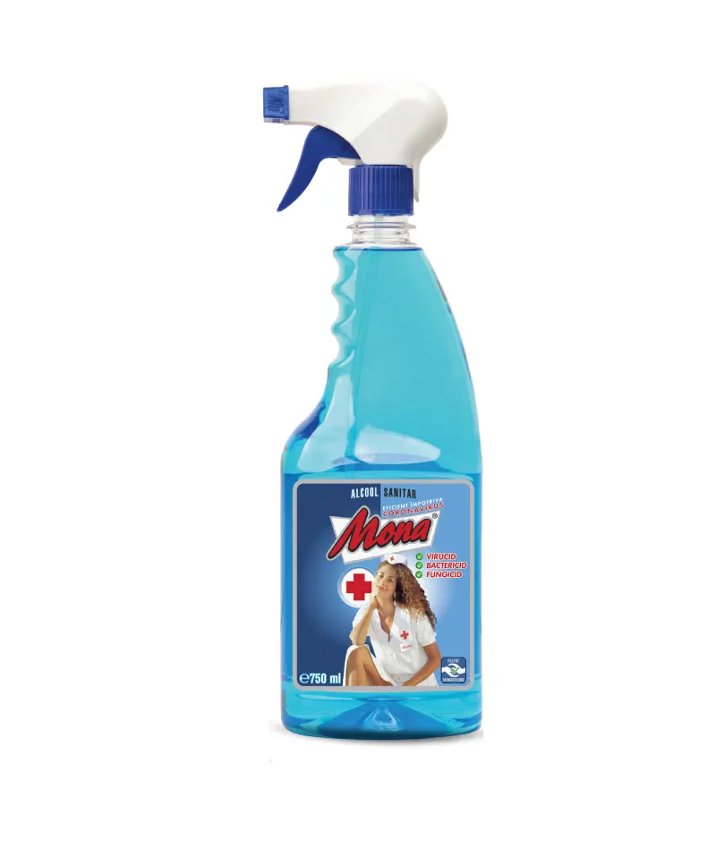 Accesorii - Alcool Sanitar Mona 70% cu Pulverizator 750 ml – Dezinfectant pentru Piele și Suprafețe