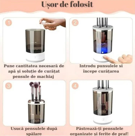 Aparat pentru curățat pensule de machiaj 2-în-1 cu funcție de spălare și uscare [4]