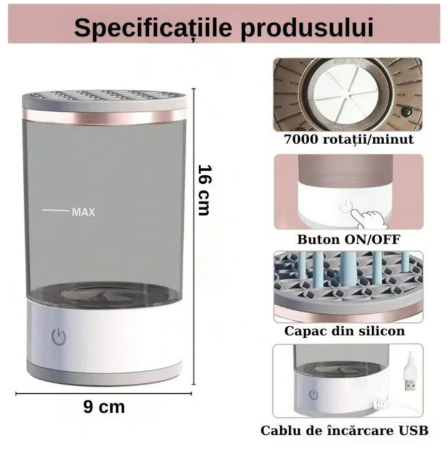 Aparat pentru curățat pensule de machiaj 2-în-1 cu funcție de spălare și uscare [2]