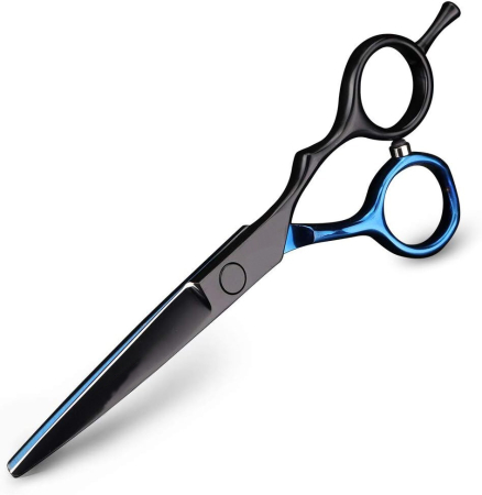 Foarfeca de tuns / filat - Foarfeca Profesionala de Tuns Sela Negru Albastru 16.5cm din Otel Inoxidabil cu Lame Convexe si Maner Ergonomic