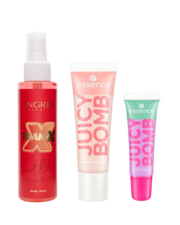 Make up - Iluminator lichid INGRID Cosmetics, Sweet Blink, transparent, 125ml + Luciu de buze cu dimensiuni mari JUICY BOMB PARTY JUMBO Essence, 30 ml + Luciu de buze stralucitor JUICY BOMB PARTY Kiwi Kisses 04