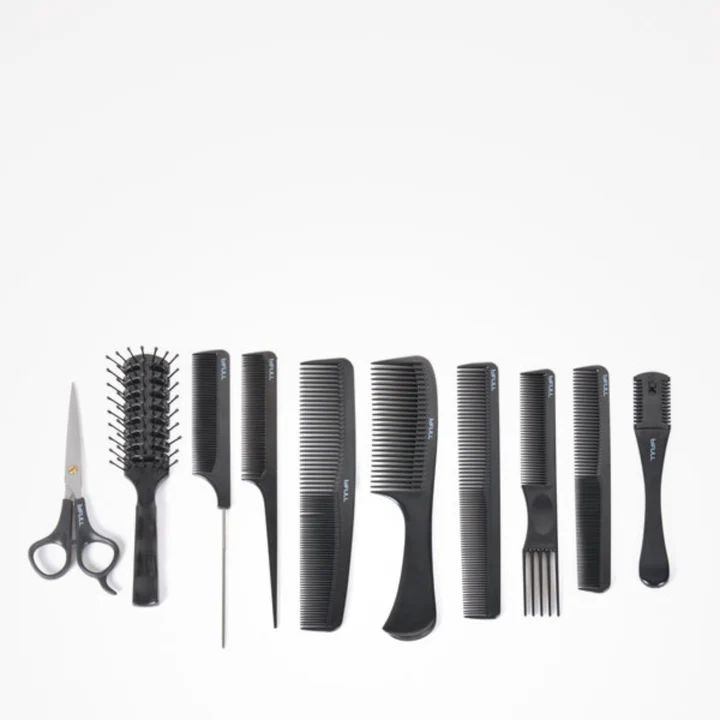 Accesorii - Kit Profesional Perfect Beauty Suki – 8 Piepteni Negri, Brici și Foarfecă