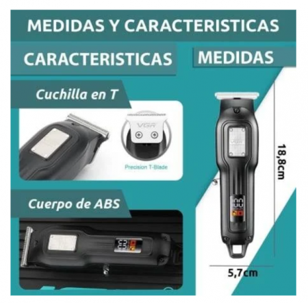 Masina de tuns cu acumulator, reincarcabila, profesionala, afisaj led, 3 marimi, otel, Negru [2]