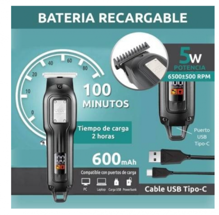 Masina de tuns cu acumulator, reincarcabila, profesionala, afisaj led, 3 marimi, otel, Negru [4]