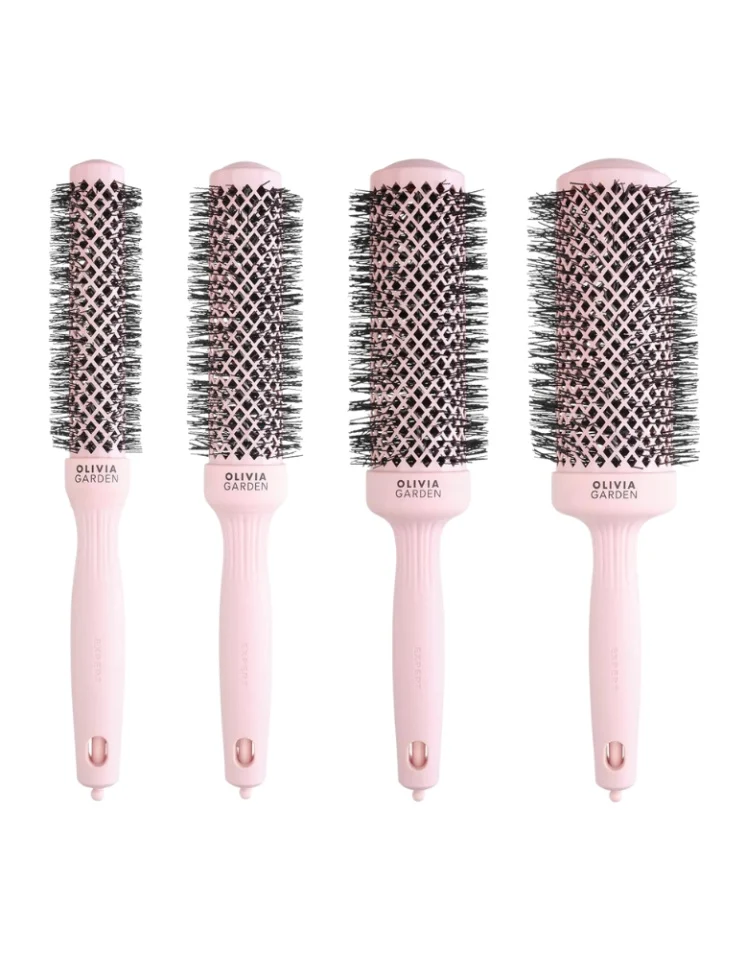 Perii si pieptene - Olivia Garden Expert Blowout Speed Pastel Pink Kit 4 Perii Termice Profesionale 25 35 45 55 mm