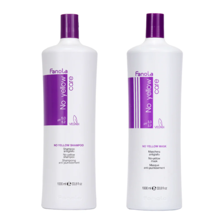 Sampon - Pachet Fanola No Yellow – Șampon 1000ml și Mască 1000ml anti-galben pentru păr blond și gri