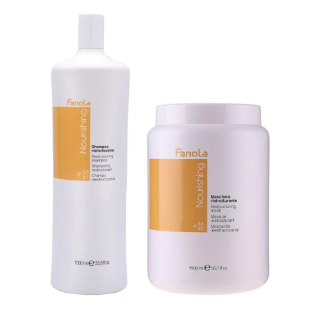Sampon - Pachet Fanola Nourishing – Șampon restructurant 1000ml și Mască hidratantă 1500ml pentru păr uscat și degradat