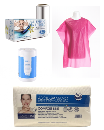 Accesorii - Pachet Unică Folosință Coafură – Prosoape 100 buc, Pelerine 50 buc, Șervețele Antipete, Rolă Aluminiu