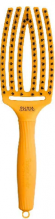 Coafura si Frizerie - Perie De Par Profesionala Pentru Descalcire Cu Peri De Mistret si Nailon Fingerbrush Iconic Boar&Nylon Yellow Sunshine - Olivia Garden