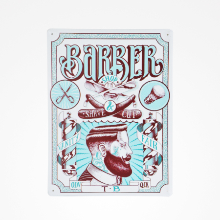 Coafura si Frizerie - Metal Sheet Nº04 Vintage Barber Shop – Panou decorativ retro din metal pentru frizerii și saloane profesionale