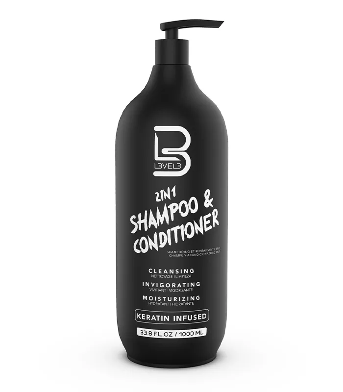 Barber - L3VEL3 Keratin Infused 2 în 1 1000 ml – Șampon și Balsam cu Keratină pentru Reparare și Hidratare