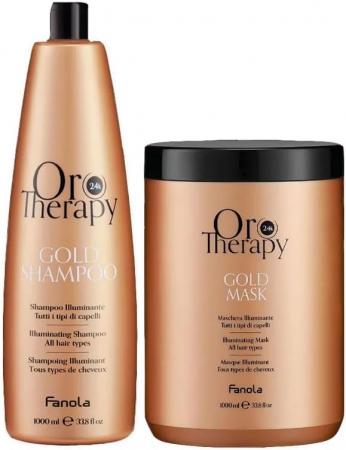 Coafura si Frizerie - SET Oro Therapy – Șampon iluminant 1000 ml + Mască iluminantă cu trandafir, aur 24K și protecție UV 1000 ml