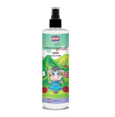Coafura si Frizerie - Spray Mască Leave-In 15 în 1 Ronney Kids Cherry 285 ml pentru Părul Copiilor