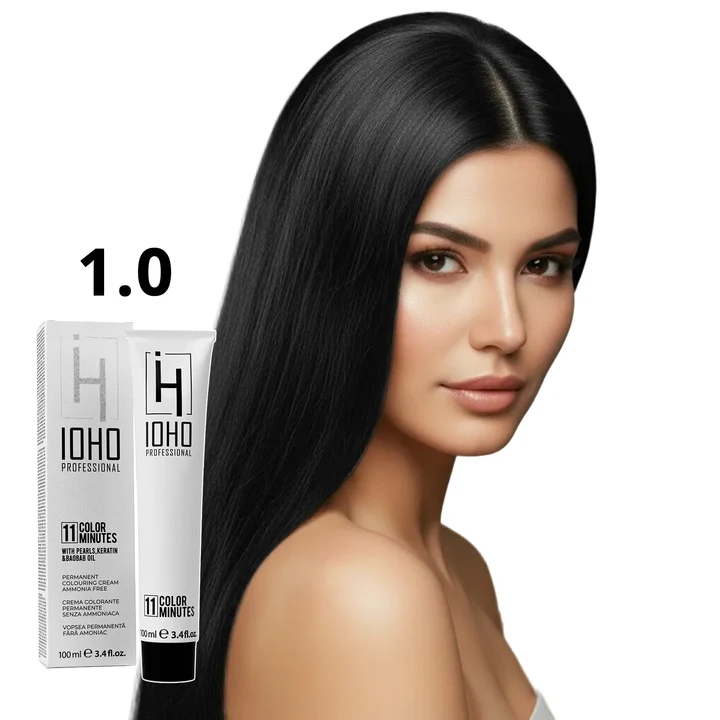 Vopsea de par - Vopsea de păr Ioho Professional 1.0 Negru Intens – fără amoniac, colorare rapidă și acoperire perfectă