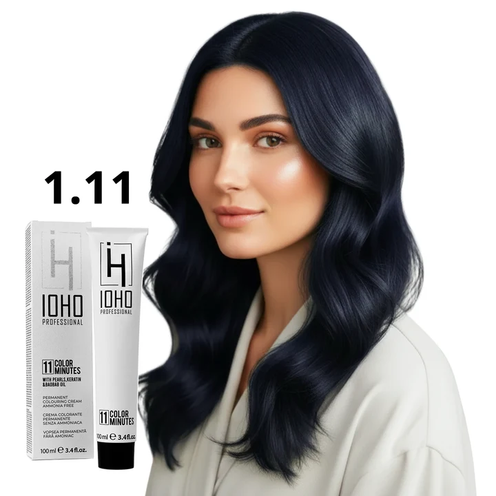 Vopsea de par - Vopsea de păr Ioho Professional 1.11 Negru Albăstrui – fără amoniac, culoare intensă cu reflexe albastre reci