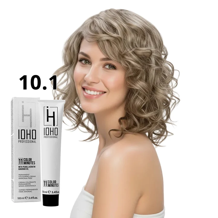 Vopsea de par - Vopsea de păr Ioho Professional 10.1 Blond Cenușiu Foarte Deschis Extra – fără amoniac, neutralizare intensă și rezultat ultra-rece