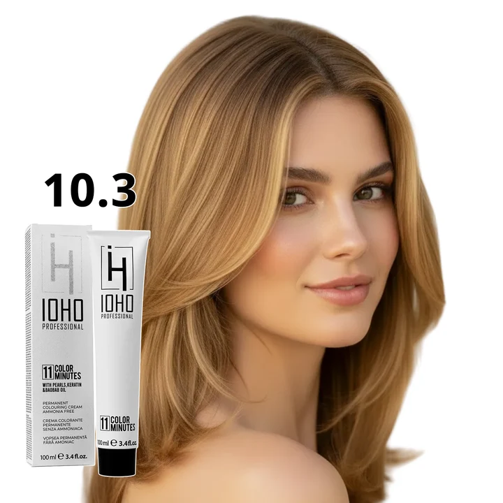 Vopsea de par - Vopsea de păr Ioho Professional 10.3 Blond Auriu Foarte Deschis Extra – fără amoniac, reflexe aurii luminoase și culoare uniformă