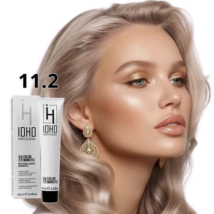 Vopsea de par - Vopsea de păr Ioho Professional 11.2 Blond Platinat Violet Super Deschis – fără amoniac, neutralizare tonuri galbene și efect rece intens