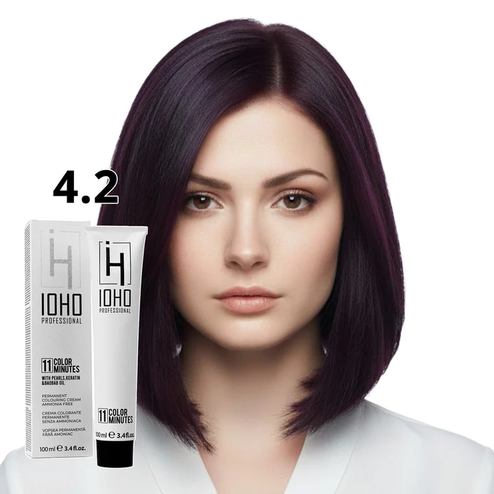Vopsea de par - Vopsea de păr Ioho Professional 4.2 Castaniu Violet fără amoniac – reflexe violet intense și culoare uniformă profesională