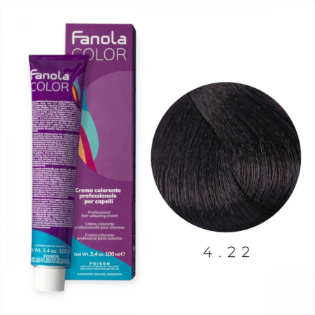 Coafura si Frizerie - Vopsea de Par 4.22 Tehnica Permanenta - Fanola Color Cream Castaniu Violet Intes Mediu 100ml