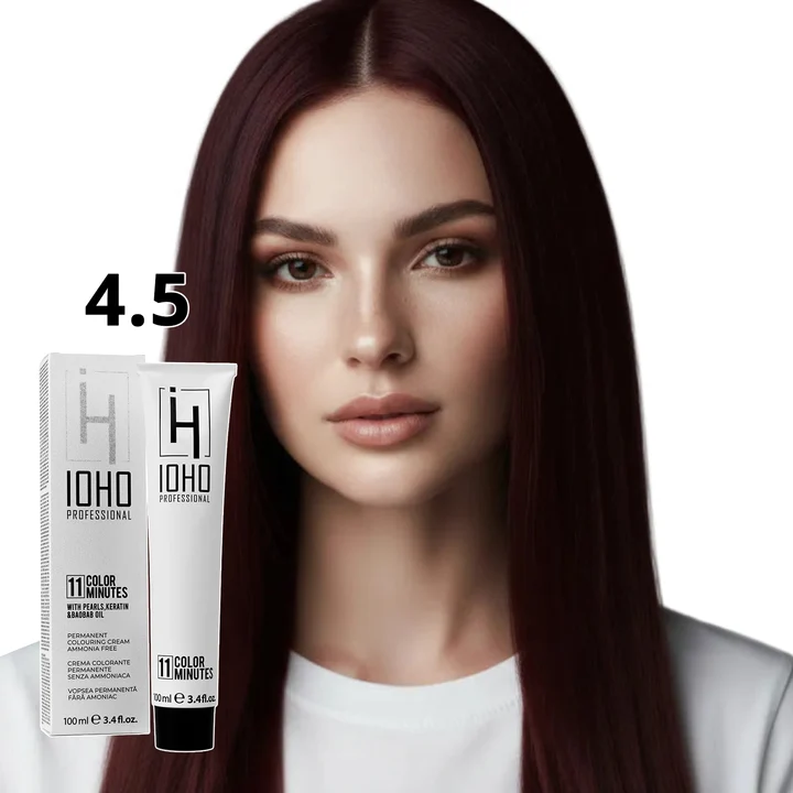 Vopsea de par - Vopsea de păr Ioho Professional 4.5 Castaniu Mahon Mediu fără amoniac – reflexe mahon intense și culoare uniformă