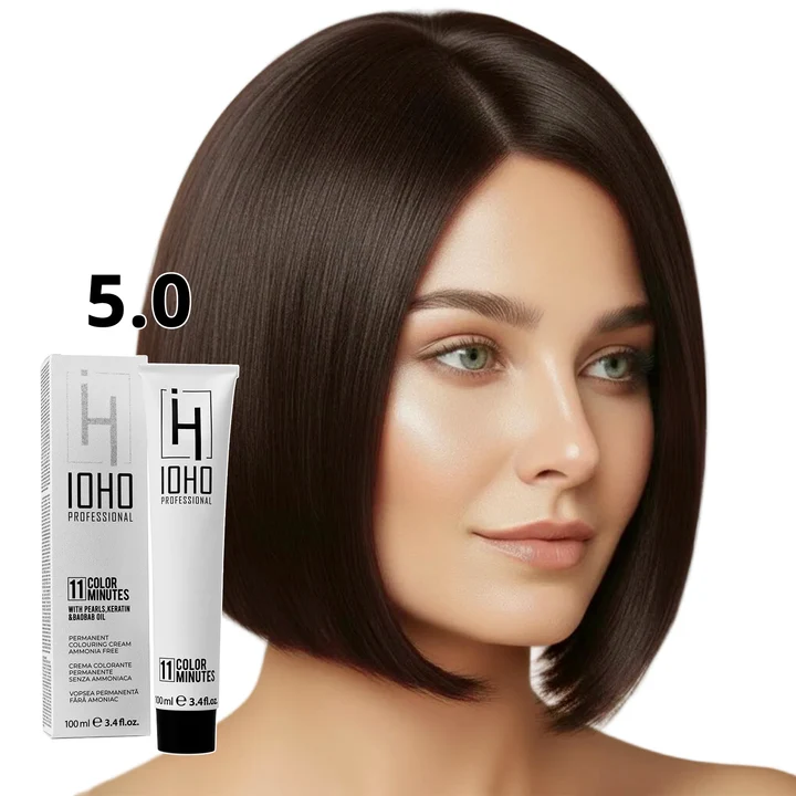 Vopsea de par - Vopsea de păr Ioho Professional 5.0 Castaniu Deschis – fără amoniac, culoare naturală și acoperire uniformă