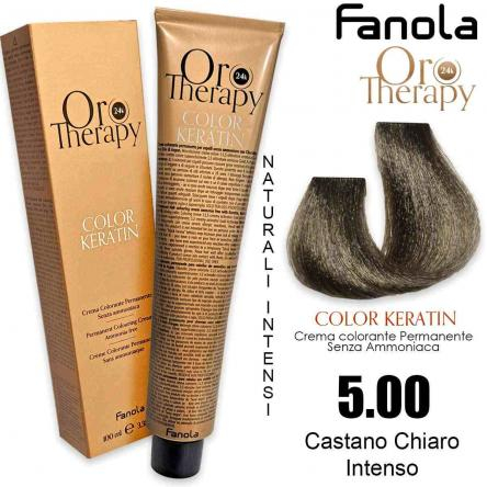 Coafura si Frizerie - Vopsea de Păr 5.00 Castaniu Intens Deschis Fără Amoniac – Color Keratin Oro Puro 24K Oro Therapy