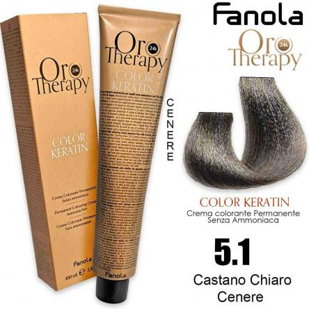 Coafura si Frizerie - Vopsea de Păr 5.1 Castaniu Cenușiu Deschis Fără Amoniac – Color Keratin Oro Puro 24K Oro Therapy
