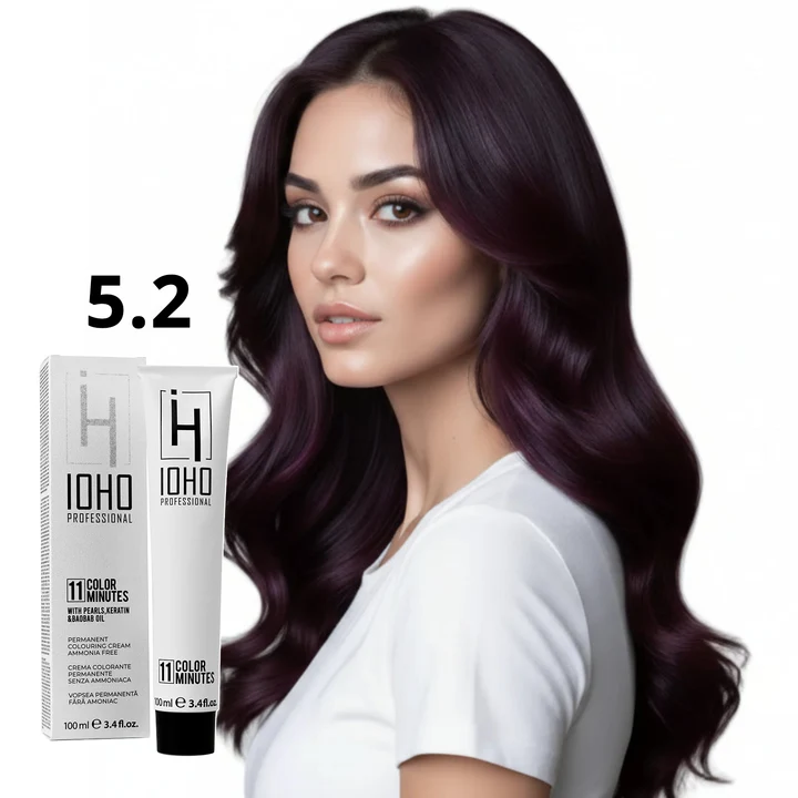 Vopsea de par - Vopsea de păr Ioho Professional 5.2 Castaniu Violet Deschis fără amoniac – reflexe violete elegante și culoare uniformă