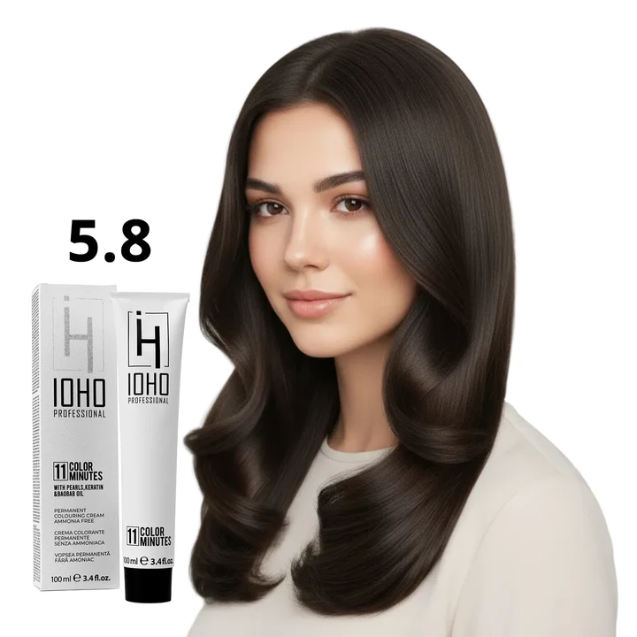 Vopsea de par - Vopsea de păr Ioho Professional 5.8 Castaniu Bej Deschis fără amoniac – nuanță bej naturală, acoperire fire albe și strălucire