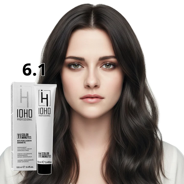 Vopsea de par - Vopsea de păr Ioho Professional 6.1 Blond Cenușiu Închis – fără amoniac, neutralizare reflexe calde și culoare uniformă