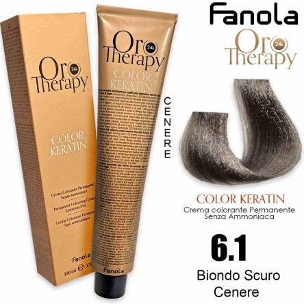 Coafura si Frizerie - Vopsea de Păr 6.1 Blond Cenușiu Închis Fără Amoniac – Color Keratin Oro Puro 24K Oro Therapy