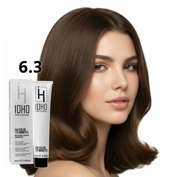 Vopsea de par - Vopsea de păr Ioho Professional 6.3 Blond Auriu Închis fără amoniac – nuanță caldă aurie, acoperire fire albe și strălucire intensă
