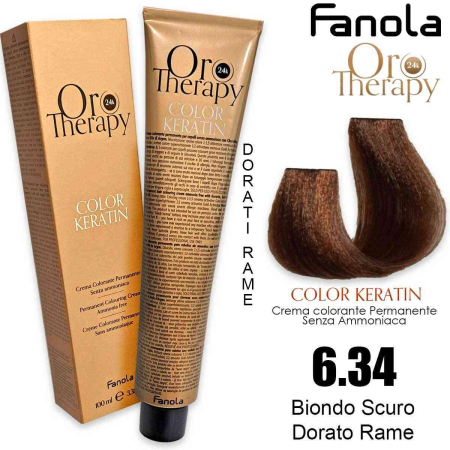 Vopsea de par - Vopsea de Păr 6.34 Blond Auriu Cupru Închis Fără Amoniac – Color Keratin Oro Puro 24K Oro Therapy
