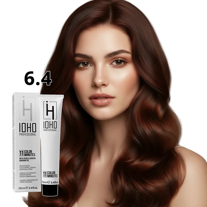 Vopsea de par - Vopsea de Par 6.4 Permanenta Fara Amoniac - Color 11 Minutes Blond Aramiu Inchis - Ioho Professional