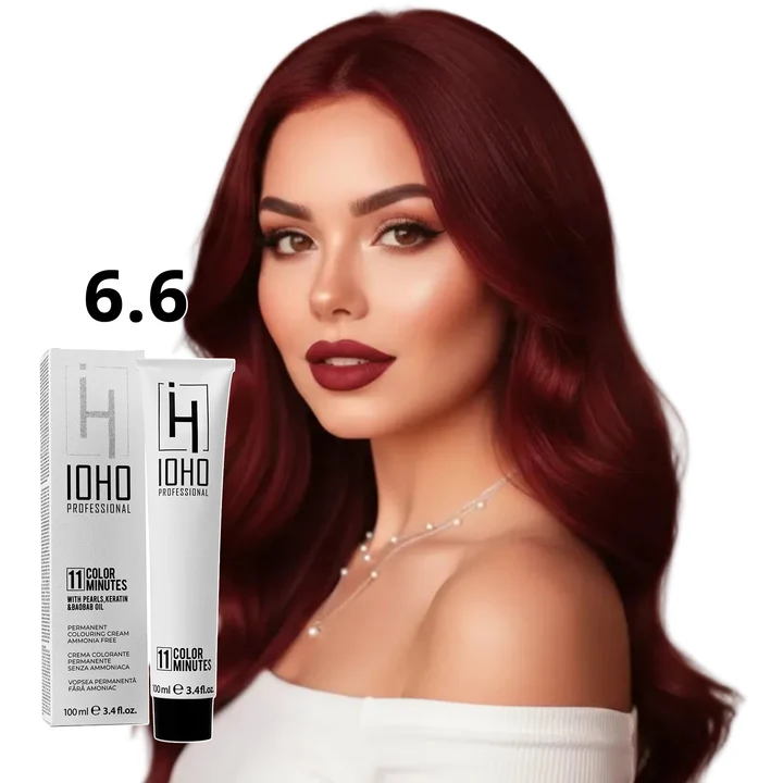 Vopsea de par - Vopsea de păr Ioho Professional 6.6 Blond Roșu Închis fără amoniac – nuanță roșcată intensă, reflexe calde și acoperire fire albe