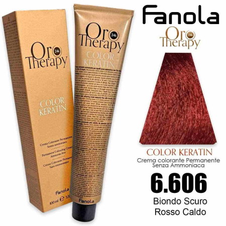 Vopsea de par - Vopsea de Păr 6.606 Blond Roșu Cald Închis Fără Amoniac – Color Keratin Oro Puro 24K Oro Therapy